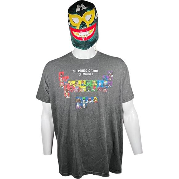 Marvel 2X Comic Book Graphic Tee Periodic Table Charcoal Gray Crewneck Modern - Picture 1 of 5